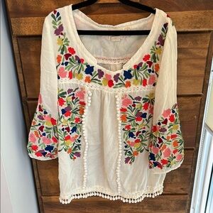 Anthropologie Floral Embroidered Boho Blouse